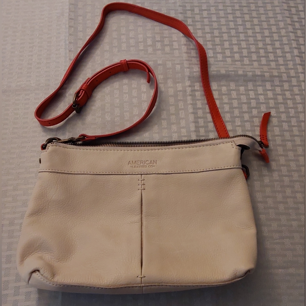 Ivory Crossbody Purse With Orange Strap And Trimming